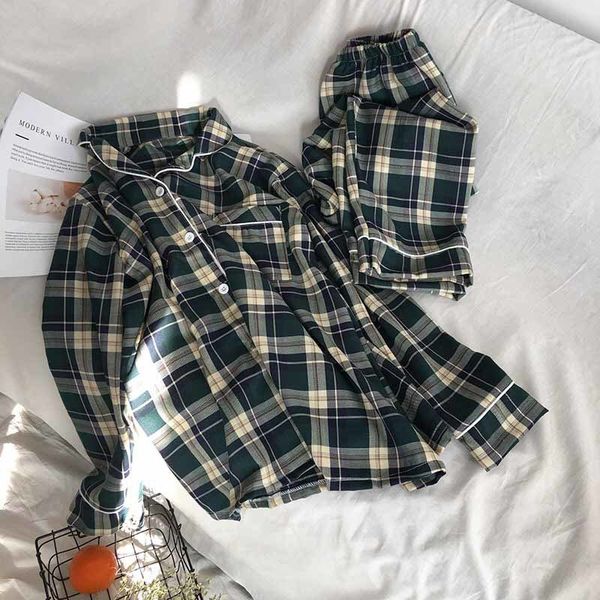 women's sleepwear women full cotton pajama set plaid simple style turn-down collar cardigan+pants ladies comfort loose homewear rm, Black;red
women's sleepwear women full cotton pajama set plaid simple style turn-down collar cardigan+pants ladies comfort loose homewear rm, Black;red