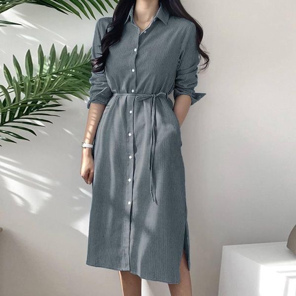 casual dresses stylish button shirt dress women spring sundress long sleeve midi vestidos female elegant stripe work ol belt robe, Black;gray
casual dresses stylish button shirt dress women spring sundress long sleeve midi vestidos female elegant stripe work ol belt robe, Black;gray
