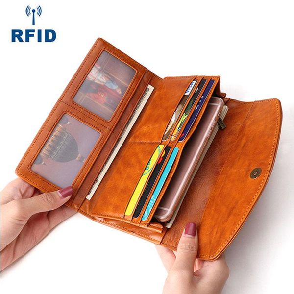 wallets 100% genuine leather women's clutch bag long oil wax cow rfid protection card holder purse lady 2021, Red;black
wallets 100% genuine leather women's clutch bag long oil wax cow rfid protection card holder purse lady 2021, Red;black