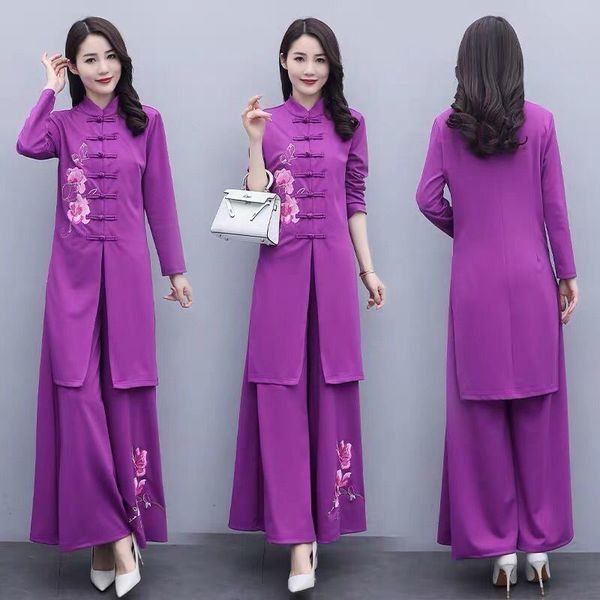 women's jackets female vintage embroidery buckle improved cheongsam long dress 2 piece suit wide leg pant women chinese style, Black;brown
women's jackets female vintage embroidery buckle improved cheongsam long dress 2 piece suit wide leg pant women chinese style, Black;brown