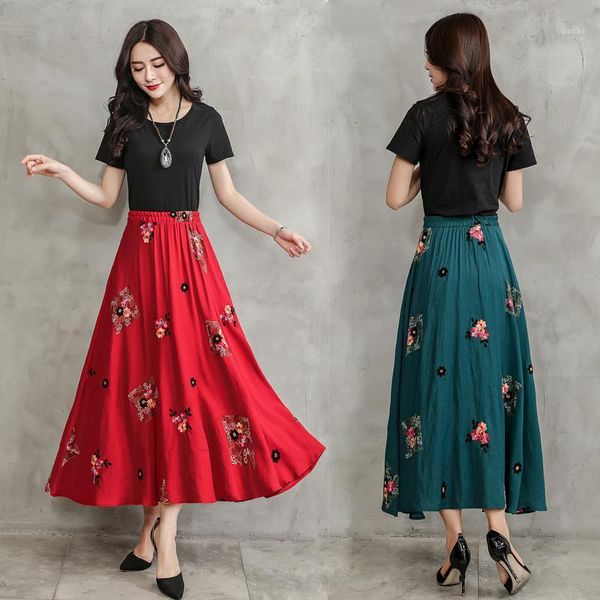 skirts women cotton linen long skirt celmia fashion bohemian floral embroider maxi casual high waist elegant party, Black
skirts women cotton linen long skirt celmia fashion bohemian floral embroider maxi casual high waist elegant party, Black