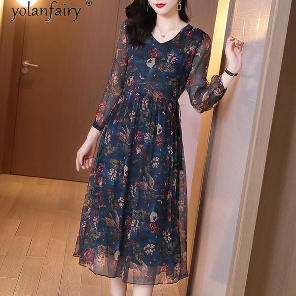 100% silk dress woman spring summer floral korean elegant dresses for women clothes long sleeve vestidos casual, Black;gray
100% silk dress woman spring summer floral korean elegant dresses for women clothes long sleeve vestidos casual, Black;gray