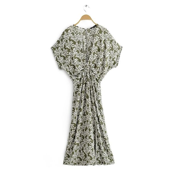 women summer long dress fashion bat sleeve deep v-neck floral print green high waist lace up beach wear 210524, Black;gray
women summer long dress fashion bat sleeve deep v-neck floral print green high waist lace up beach wear 210524, Black;gray