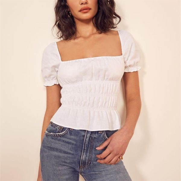 summer female short-sleeved shirt casual solid color square collar slim 210430, White
summer female short-sleeved shirt casual solid color square collar slim 210430, White