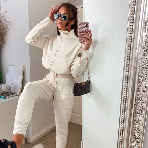 brand clothing set, womens pants long sleeve high neck sweater and drawstring two piece suit for holiday party travelling, White
brand clothing set, womens pants long sleeve high neck sweater and drawstring two piece suit for holiday party travelling, White