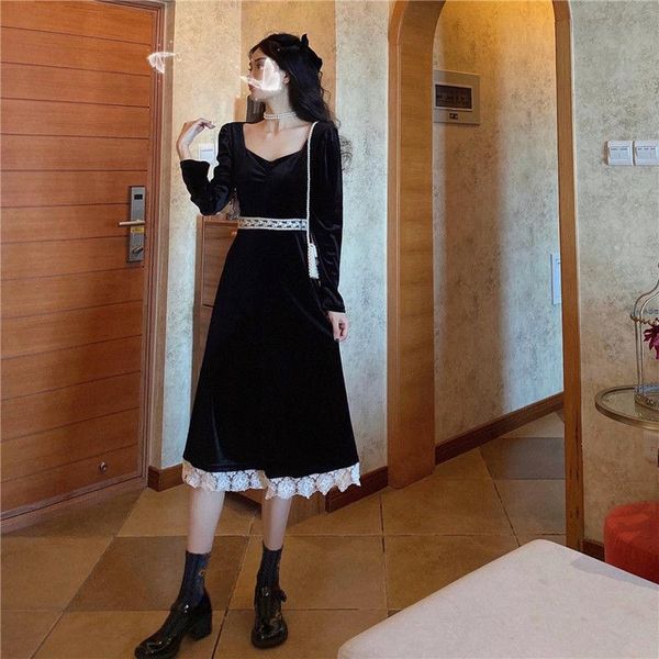 black velvet dress women's autumn clothing retro long woman dresses vestido de mujer femme robe casual, Black;gray
black velvet dress women's autumn clothing retro long woman dresses vestido de mujer femme robe casual, Black;gray