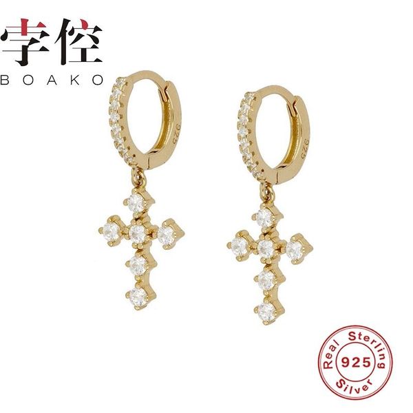 hoop & huggie boako diamond cross earrings for women silver 925 sterling 2021 original zircon pendientes brincos, Golden;silver