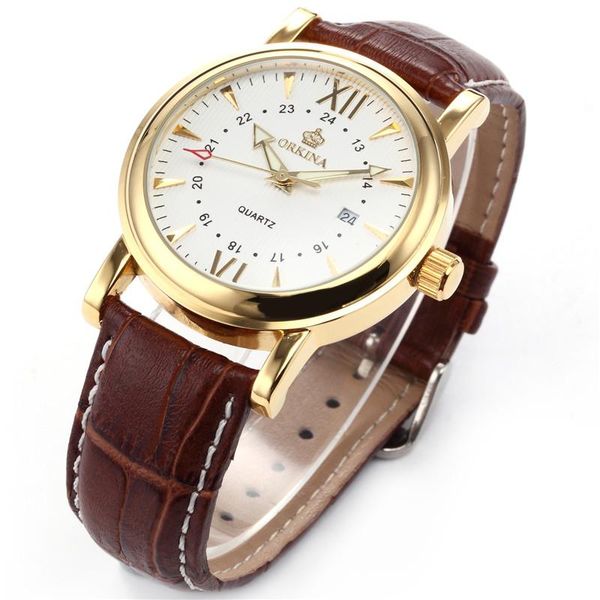 wristwatches mg. orkina golden case brown leather watch strap luxury quartz date for men 2021, Slivery;brown
wristwatches mg. orkina golden case brown leather watch strap luxury quartz date for men 2021, Slivery;brown