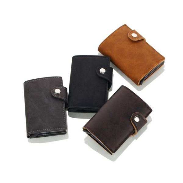 card holders 1 piece pu leather women and men antitheft metal holder fashion rfid aluminium travel wallet, Brown;gray
card holders 1 piece pu leather women and men antitheft metal holder fashion rfid aluminium travel wallet, Brown;gray