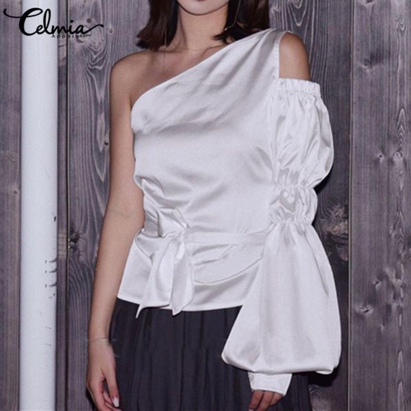 women's blouses & shirts celmia women slik satin and blouse fashion puff sleeve one shoulder ladies casual belt elegant party blus, White
women's blouses & shirts celmia women slik satin and blouse fashion puff sleeve one shoulder ladies casual belt elegant party blus, White