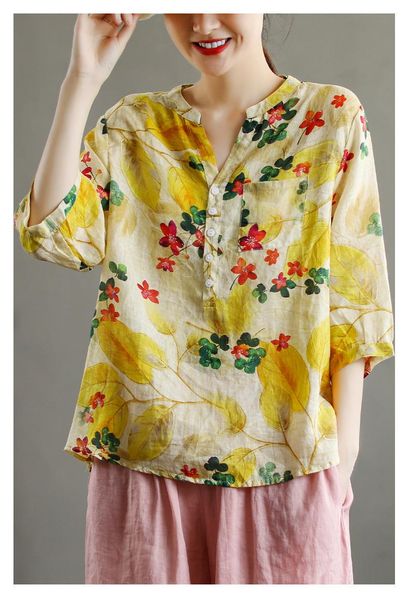 women's blouses & shirts women summer sweet style printed loose hlaf sleeve buttons v-neck collar female fashion tees, White
women's blouses & shirts women summer sweet style printed loose hlaf sleeve buttons v-neck collar female fashion tees, White