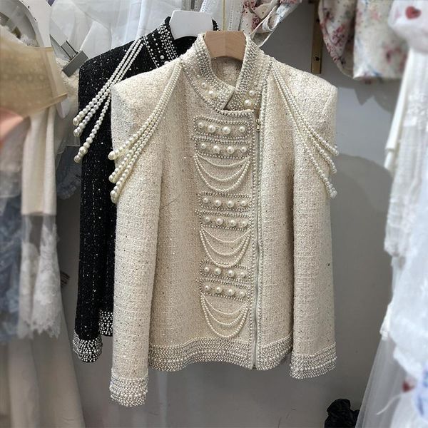 women's jackets fashion autumn winter long sleeve gorgeous weaving pearls elegant casual tweed coat 2021, Black;brown
women's jackets fashion autumn winter long sleeve gorgeous weaving pearls elegant casual tweed coat 2021, Black;brown