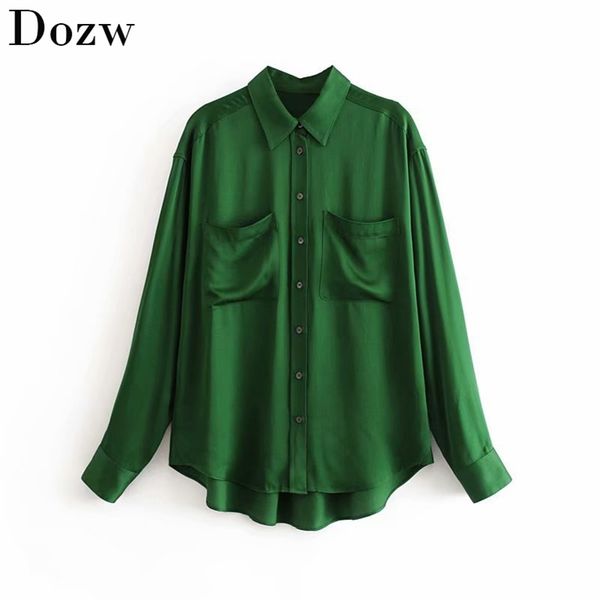 women vintage satin blouse casual solid shirt soft turn down collar office long sleeve pocket green blusas 210515, White
women vintage satin blouse casual solid shirt soft turn down collar office long sleeve pocket green blusas 210515, White