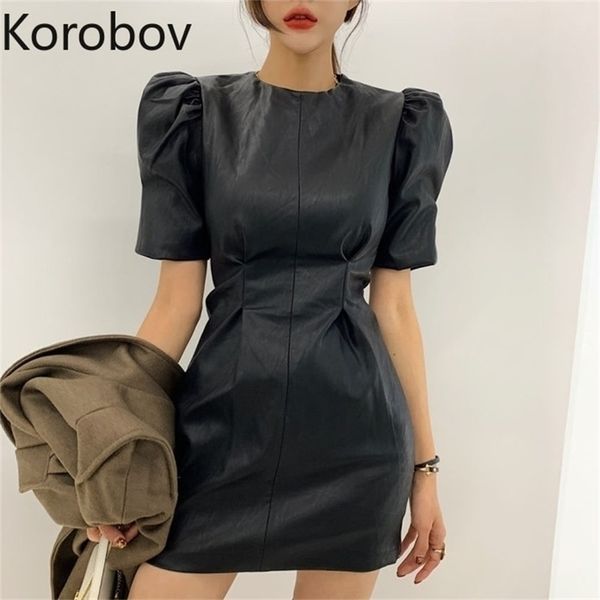 korobov korean chic pu solid women dress vintage high waist o neck vestidos chic elegant puff sleeve dresses 79601 210430, Black;gray
korobov korean chic pu solid women dress vintage high waist o neck vestidos chic elegant puff sleeve dresses 79601 210430, Black;gray