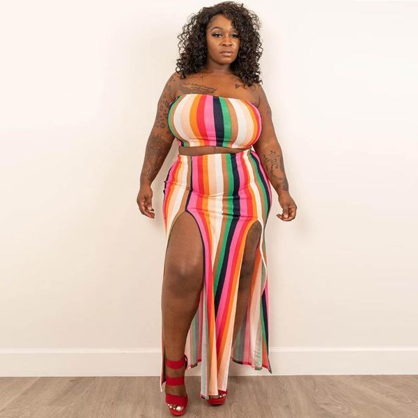 two piece dress women's plus size double strapless crop and split maxi skirt, White
two piece dress women's plus size double strapless crop and split maxi skirt, White
