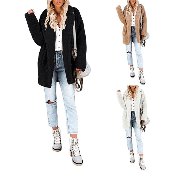 women's wool & blends hirigin fashion women winter loose style plush warm coat solid color turn-down collar cardigan lamb clothes wrap, Black
women's wool & blends hirigin fashion women winter loose style plush warm coat solid color turn-down collar cardigan lamb clothes wrap, Black
