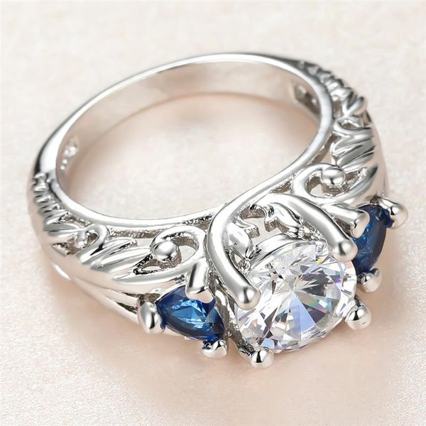 luxury female white round crystal ring charm silver color flower wedding rings for women cute blue heart zircon engagement, Slivery;golden
luxury female white round crystal ring charm silver color flower wedding rings for women cute blue heart zircon engagement, Slivery;golden