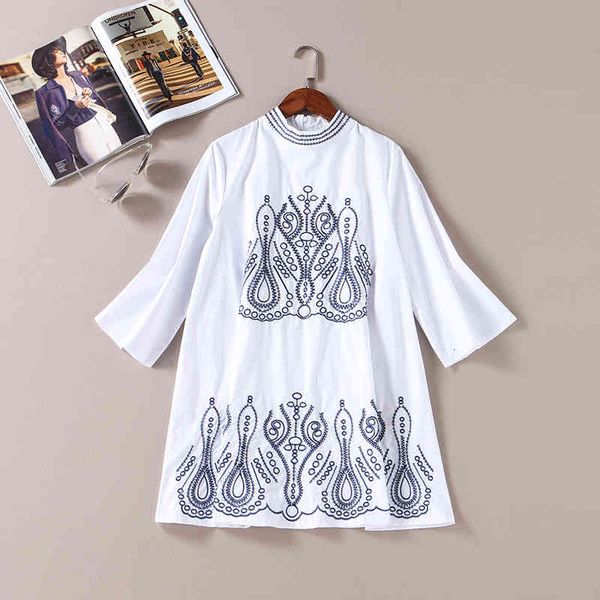 women's blouses & shirts collection women autumn summer fashion half sleeve embroidery long blouse female casual broadcloth stand, White
women's blouses & shirts collection women autumn summer fashion half sleeve embroidery long blouse female casual broadcloth stand, White
