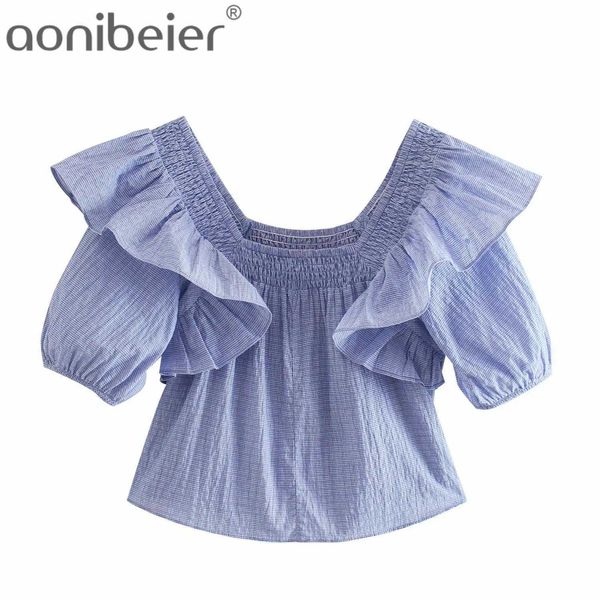 summer blouse ruffles short sleeve crop female elastic off shoulder casual square neck loose plaid blouse 210604, White
summer blouse ruffles short sleeve crop female elastic off shoulder casual square neck loose plaid blouse 210604, White