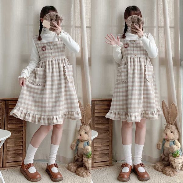 party dresses winter vintage wool sleeveless dress women plaid ruffle cute overalls soft girls kawaii bear cartoon embroidery vest, White;black
party dresses winter vintage wool sleeveless dress women plaid ruffle cute overalls soft girls kawaii bear cartoon embroidery vest, White;black