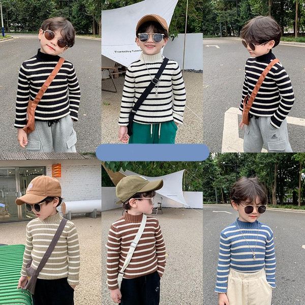 pullover children's knit sweater boys girls 2021 autumn winter korean style thick half turtleneck striped knitwear kids clothes, Blue
pullover children's knit sweater boys girls 2021 autumn winter korean style thick half turtleneck striped knitwear kids clothes, Blue