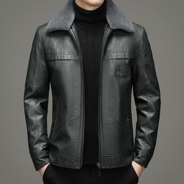 men's leather & faux haining goatskin detachable lapel warm down jacket in winter., Black
men's leather & faux haining goatskin detachable lapel warm down jacket in winter., Black