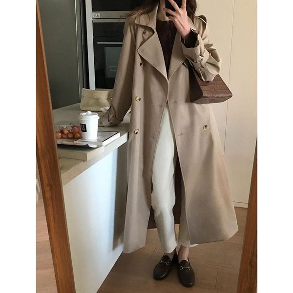 women's trench coats long coat elegant high street double-breasted windbreaker female loose simple classic women outwear, Tan;black
women's trench coats long coat elegant high street double-breasted windbreaker female loose simple classic women outwear, Tan;black