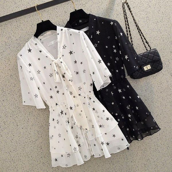 women's blouses & shirts women spring summer style chiffon lady casual short sleeve bow tie collar star printed blusas df3763, White
women's blouses & shirts women spring summer style chiffon lady casual short sleeve bow tie collar star printed blusas df3763, White