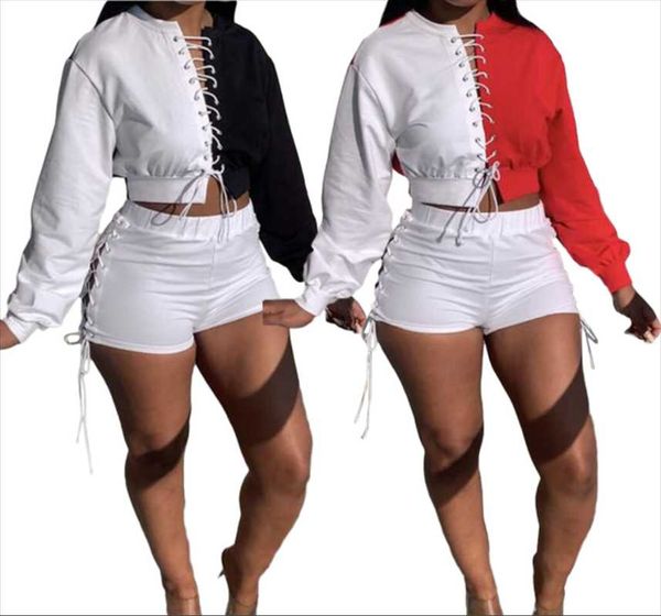 women's tracksuits rstylish 2021 autumn patchwork long sleeve o neck lace up crop bandage biker shorts women casual two piece set, Gray
women's tracksuits rstylish 2021 autumn patchwork long sleeve o neck lace up crop bandage biker shorts women casual two piece set, Gray