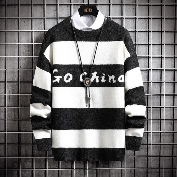 men's sweaters 2021 winter striped knitted sweater men loose pullover long sleeve thick warm mens male knitwear, White;black
men's sweaters 2021 winter striped knitted sweater men loose pullover long sleeve thick warm mens male knitwear, White;black