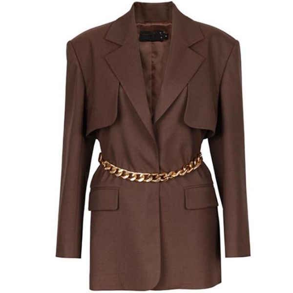 women's suits & blazers elegant temperament chain blazer women autumn loose belted shoulder pads workwear, White;black
women's suits & blazers elegant temperament chain blazer women autumn loose belted shoulder pads workwear, White;black