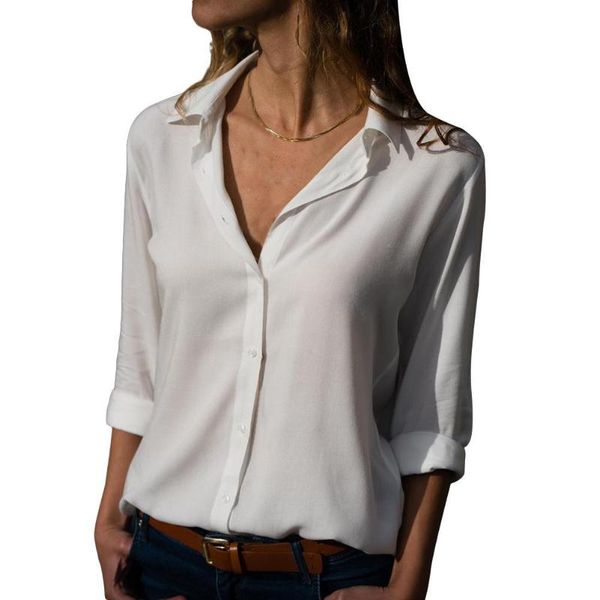 women's blouses & shirts office lady autumn deep v neck turn down collar chiffon loose buttons shirt, White
women's blouses & shirts office lady autumn deep v neck turn down collar chiffon loose buttons shirt, White