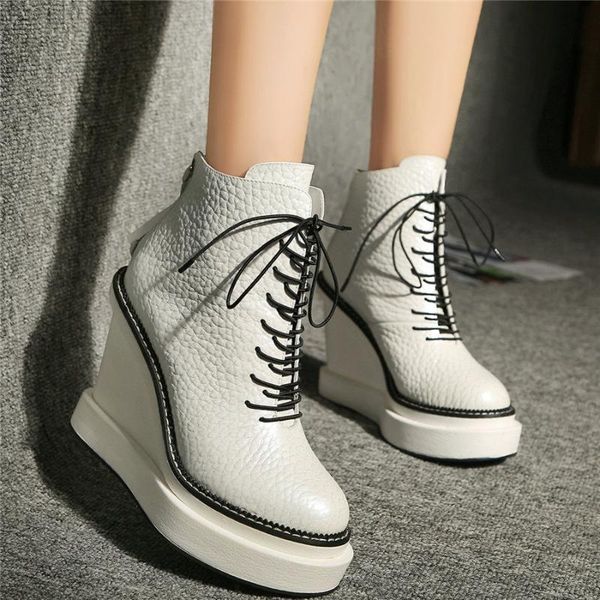 boots lace up trainers women genuine leather wedges high heel ankle female fashion sneakers platform party pumps shoes, Black
boots lace up trainers women genuine leather wedges high heel ankle female fashion sneakers platform party pumps shoes, Black
