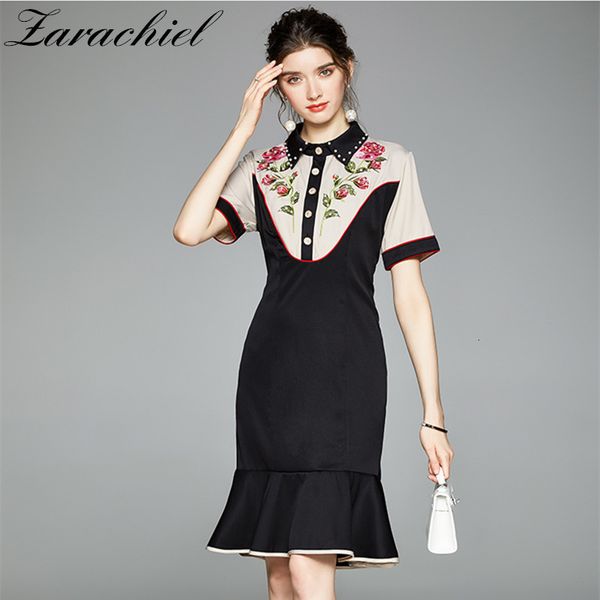dresses summer elegant beading turn down collar short sleeve women flower embroidery pearls button high waist mermaid es, Black;gray
dresses summer elegant beading turn down collar short sleeve women flower embroidery pearls button high waist mermaid es, Black;gray