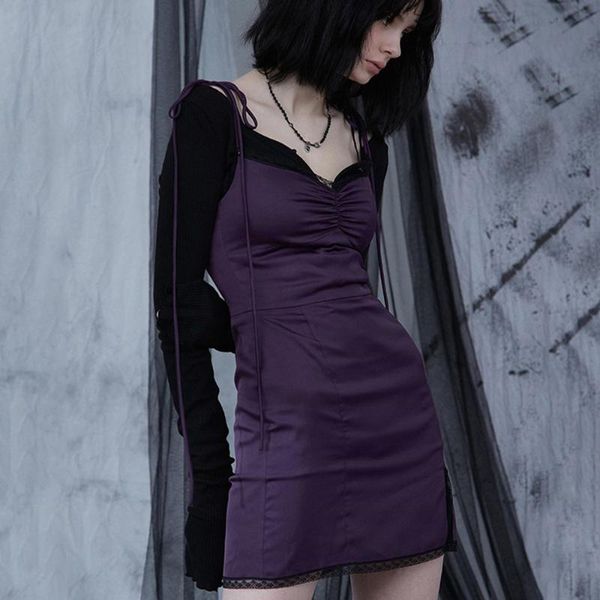 lusofie spaghetti straps bodycon gothic black dress women streetwear lace up mini female casual purple dresses, Black;gray
lusofie spaghetti straps bodycon gothic black dress women streetwear lace up mini female casual purple dresses, Black;gray
