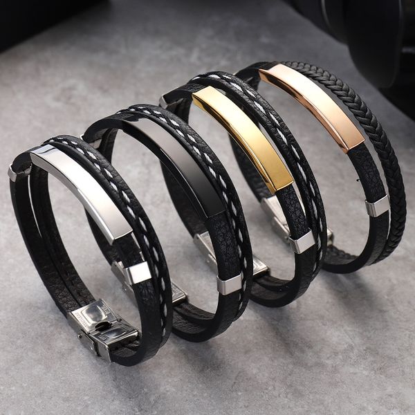 multi layer leather bracelets for men women customizable engraving stainless steel casual personalized bangle jewelry classic gift wholesale, Golden;silver
multi layer leather bracelets for men women customizable engraving stainless steel casual personalized bangle jewelry classic gift wholesale, Golden;silver
