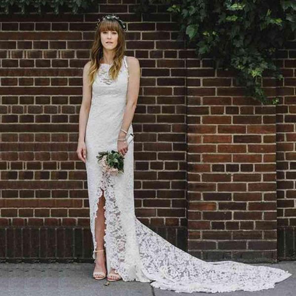 front split lace wedding dresses 2021 open back bridal gowns long sweep summer vestidos de fiesta, White
front split lace wedding dresses 2021 open back bridal gowns long sweep summer vestidos de fiesta, White