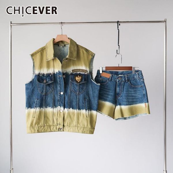 women's tracksuits chicever denim two piece set for women lapel sleeveless patchwork pockets high waist hit color shorts loose sets fem, Gray
women's tracksuits chicever denim two piece set for women lapel sleeveless patchwork pockets high waist hit color shorts loose sets fem, Gray