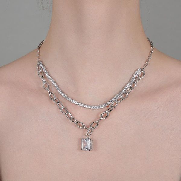 pendant necklaces 2021 women necklace jewelry white gold plated double chain luxury sparkling square cubic zirconia, Silver
pendant necklaces 2021 women necklace jewelry white gold plated double chain luxury sparkling square cubic zirconia, Silver
