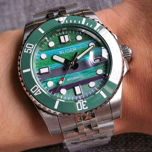 wristwatches bliger 40mm men's watch japan nh35/miyota 8215 automatic movement green dial date cyclops sapphire 904l strap red second, Slivery;brown
wristwatches bliger 40mm men's watch japan nh35/miyota 8215 automatic movement green dial date cyclops sapphire 904l strap red second, Slivery;brown