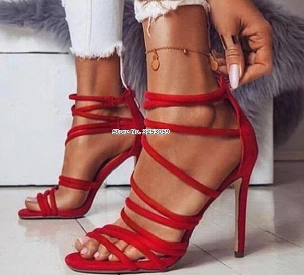 young ladies red suede cross strappy high heels sandals zipped covered heel thin cage dress shoes wedding pumps, Black
young ladies red suede cross strappy high heels sandals zipped covered heel thin cage dress shoes wedding pumps, Black