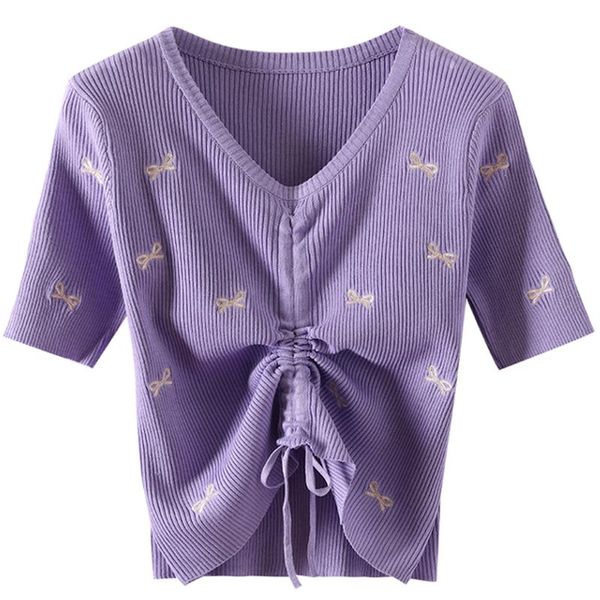 women's t-shirt 2021 summer sweet bow embroidered t shirt v neck drawstring pleated design woman tshirts short sleeve slim elastic, White
women's t-shirt 2021 summer sweet bow embroidered t shirt v neck drawstring pleated design woman tshirts short sleeve slim elastic, White