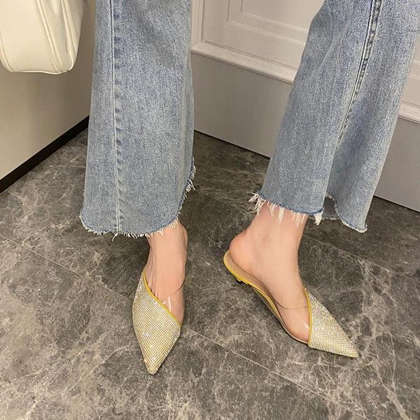 slippers transparent women mules shoes pointed toe rhinestone slides crystal thin low heels slip on, Black
slippers transparent women mules shoes pointed toe rhinestone slides crystal thin low heels slip on, Black