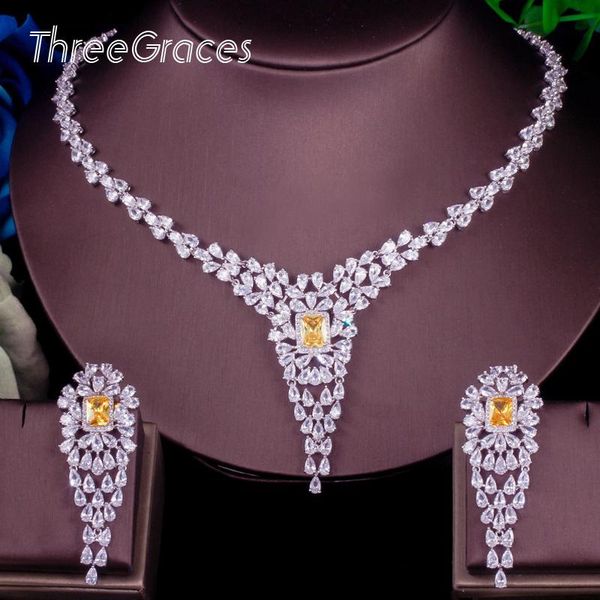 earrings & necklace threegraces nigerian luxury bridal big long leaf drop and wedding jewelry sets with yellow crystal js594, Silver
earrings & necklace threegraces nigerian luxury bridal big long leaf drop and wedding jewelry sets with yellow crystal js594, Silver