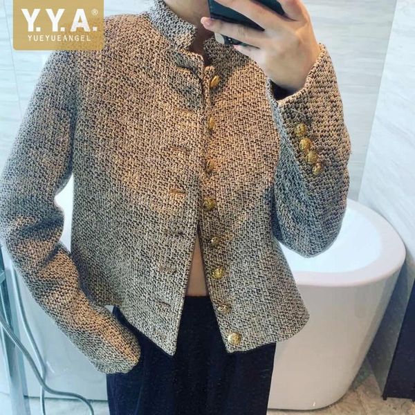 french retro wool blended coat women spring long sleeve outerwear stand collar knit tweed jacket elegant ladies short jackets women's, Black;brown
french retro wool blended coat women spring long sleeve outerwear stand collar knit tweed jacket elegant ladies short jackets women's, Black;brown