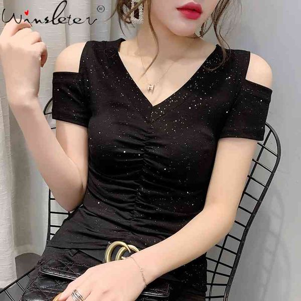 women's t-shirt summer european style cotton fashion v-neck off shoulder drape women casual bottoming shirt tees t13626a, White
women's t-shirt summer european style cotton fashion v-neck off shoulder drape women casual bottoming shirt tees t13626a, White