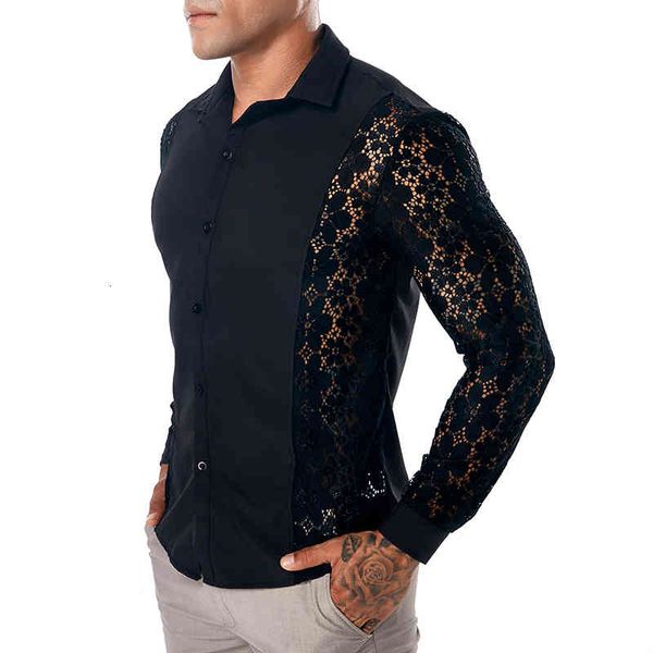 men's casual shirts spring 19ss mens lace summer shirt turn down collar long sleeved tees mhja, White;black
men's casual shirts spring 19ss mens lace summer shirt turn down collar long sleeved tees mhja, White;black