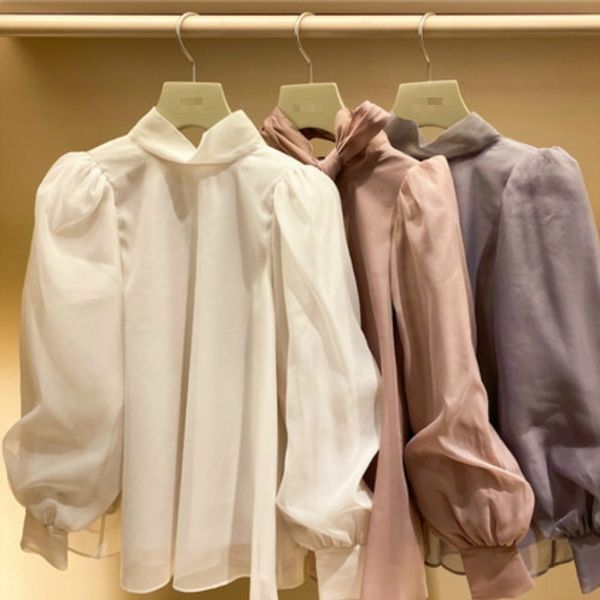 stand collar puff sleeve chiffon shirt autumn japan style all-match women blouse chic bow drawstring 210429, White
stand collar puff sleeve chiffon shirt autumn japan style all-match women blouse chic bow drawstring 210429, White