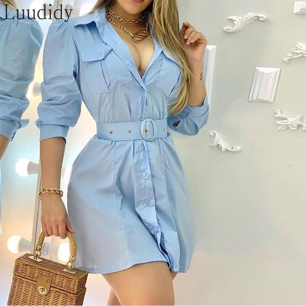 casual dresses puff sleeve autumn shirt mini dress female vintage button belt vestidos, Black;gray
casual dresses puff sleeve autumn shirt mini dress female vintage button belt vestidos, Black;gray