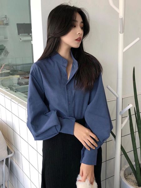 women's blouses & shirts shirt womens spring and autumn long sleeve retro lantern stand collar brown women korean x141, White
women's blouses & shirts shirt womens spring and autumn long sleeve retro lantern stand collar brown women korean x141, White